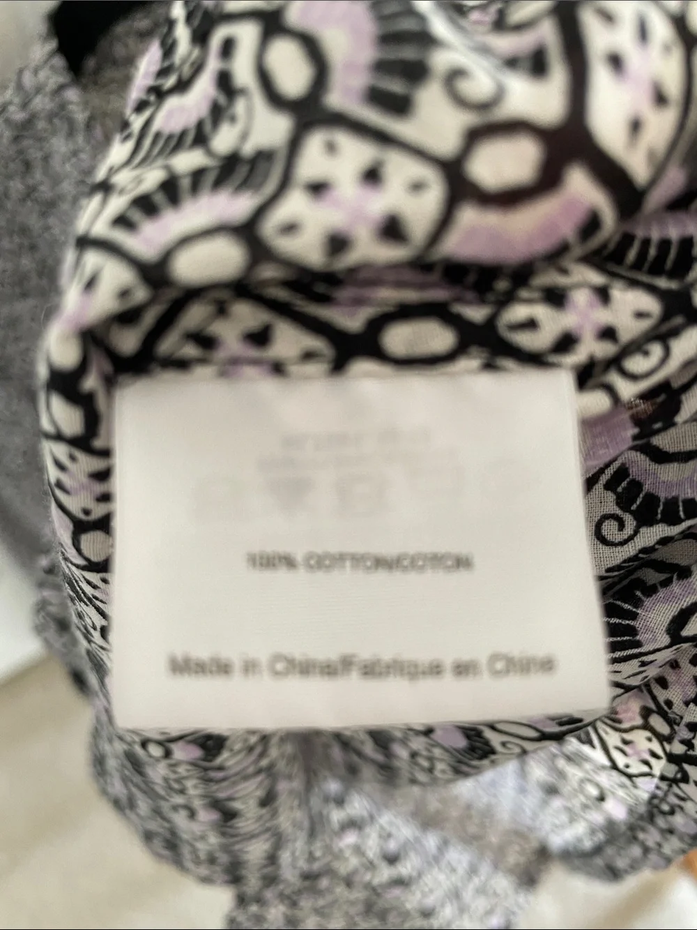 Tory Burch size 10 Black, White & Light Purple Patterned Blouse
